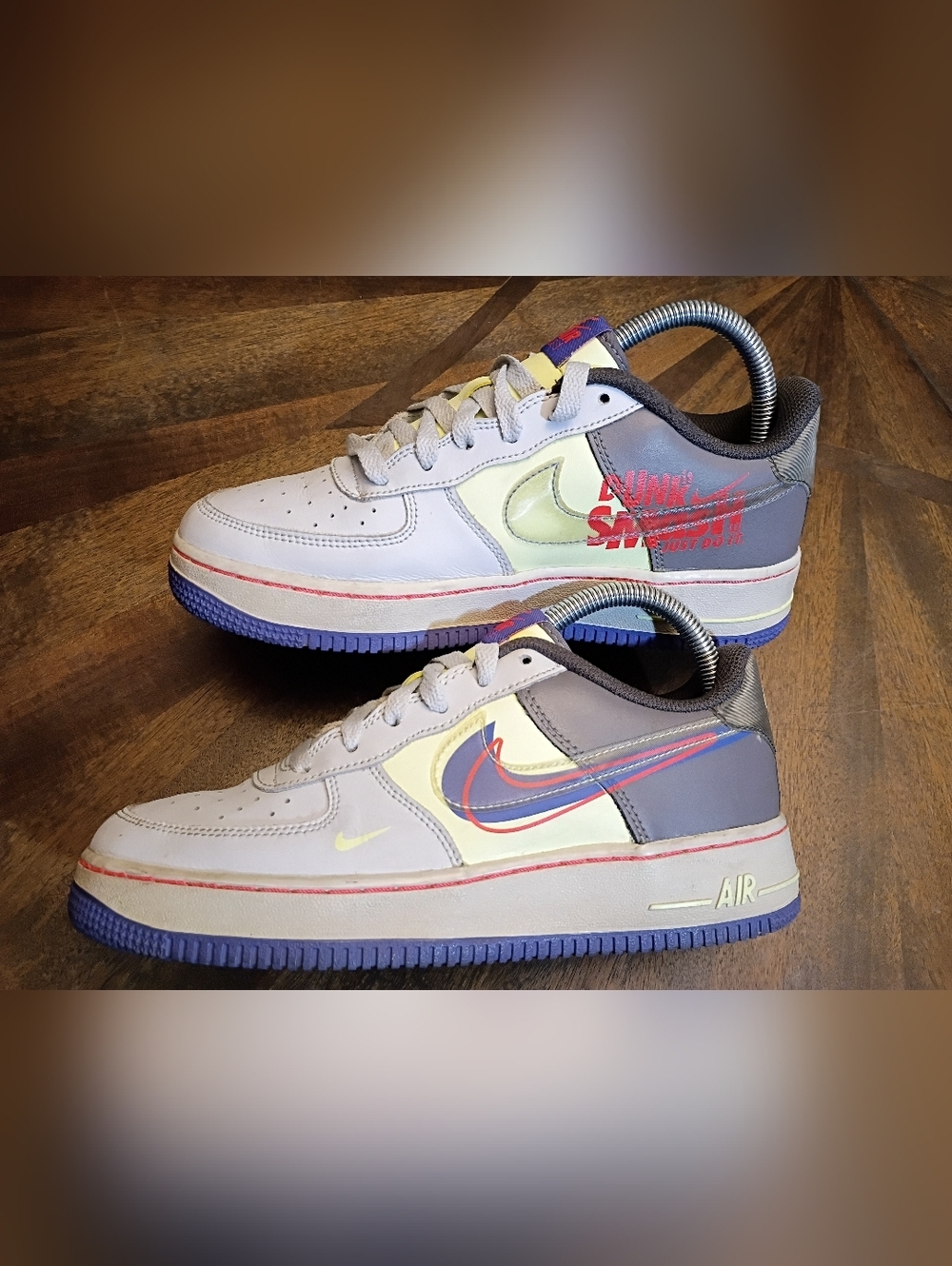 Nike Air Force 1 LV8 2 GS “Double Swoosh / Just Do It” Gray Volt Blue Sneakers Y